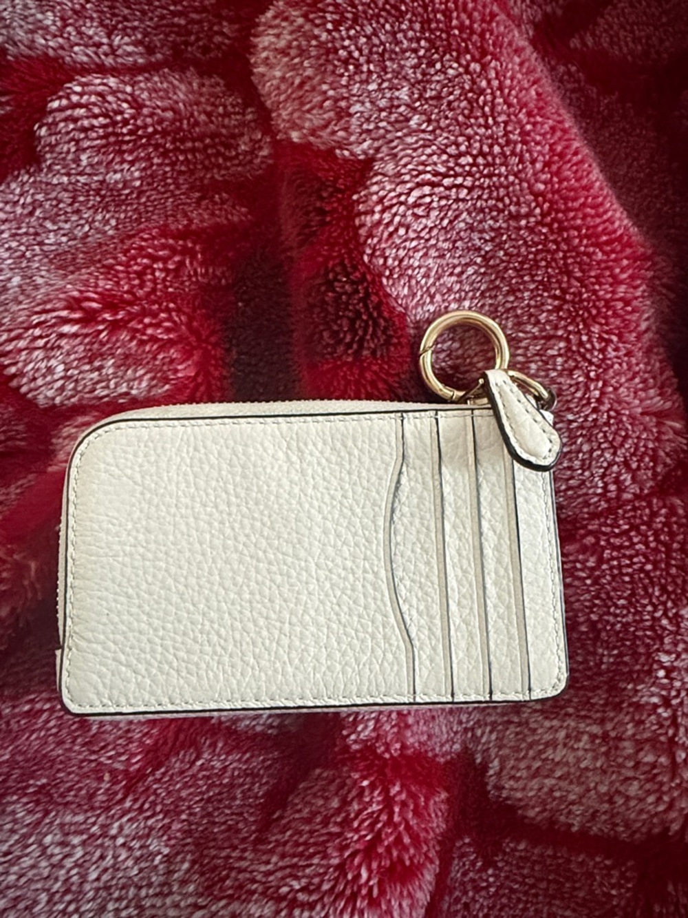 COACH White Pebbled Leather Card Case with Gold Key Ring - Picture 2 of 5